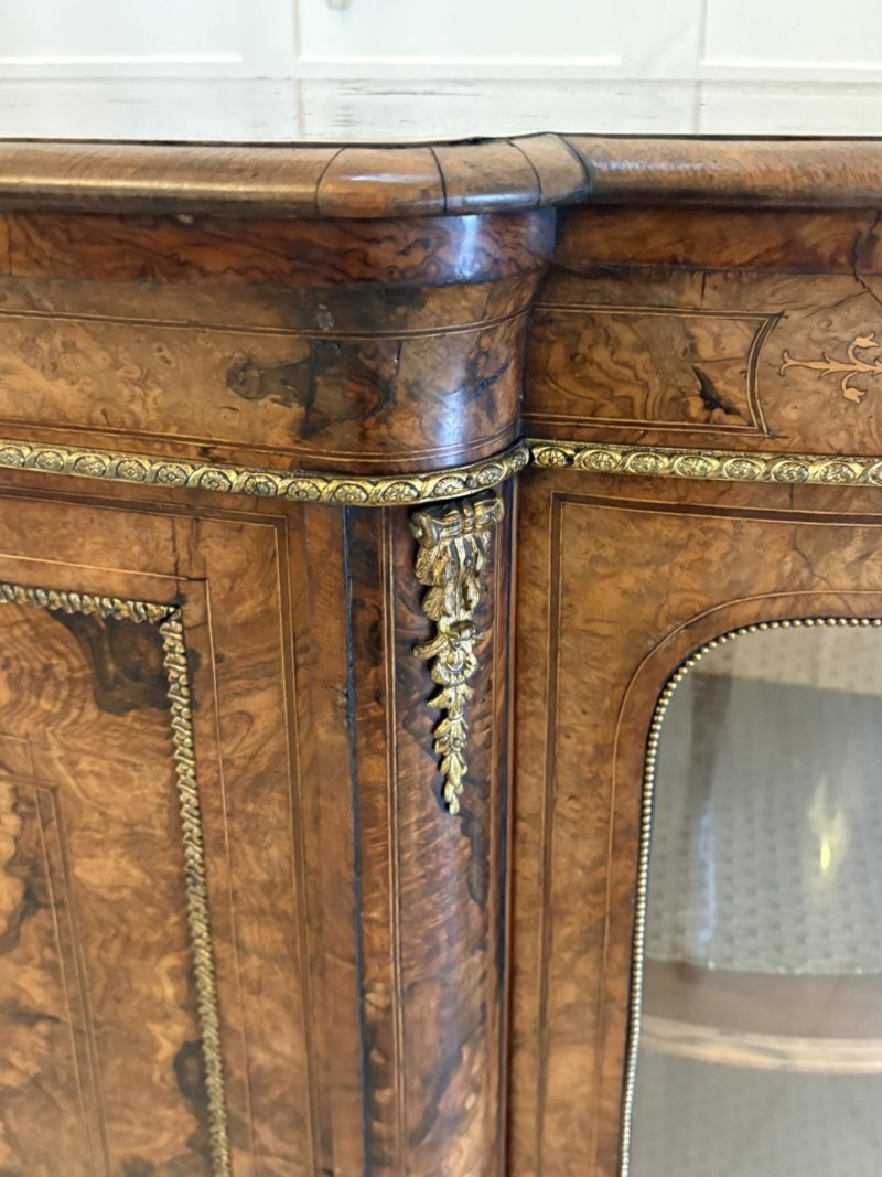 Outstanding Quality Antique Victorian Inlaid Burr Walnut Porcelain Mounted Credenza - Image 17